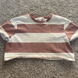 Brown and white striped cropped T shirt